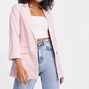 ASOS New Look Pink Gingham Double Breasted Blazer